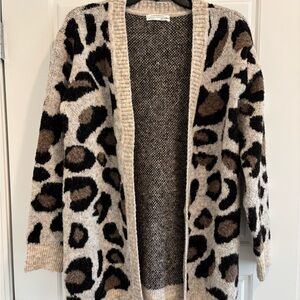 Anthropologie Leopard Print Open Front Cardigan Sweater Size S